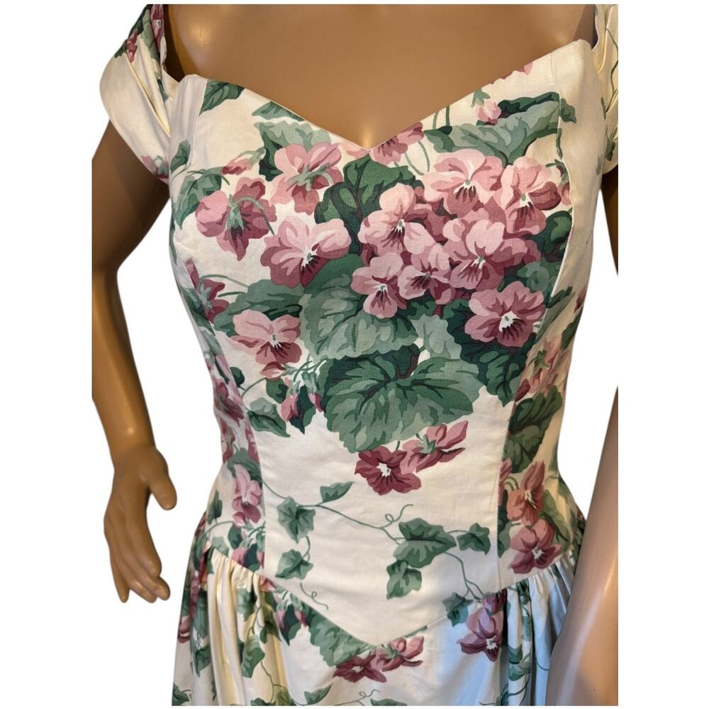 Vintage romantic floral pink Hydrindra off shoulder formal dress size small - Picture 10 of 16